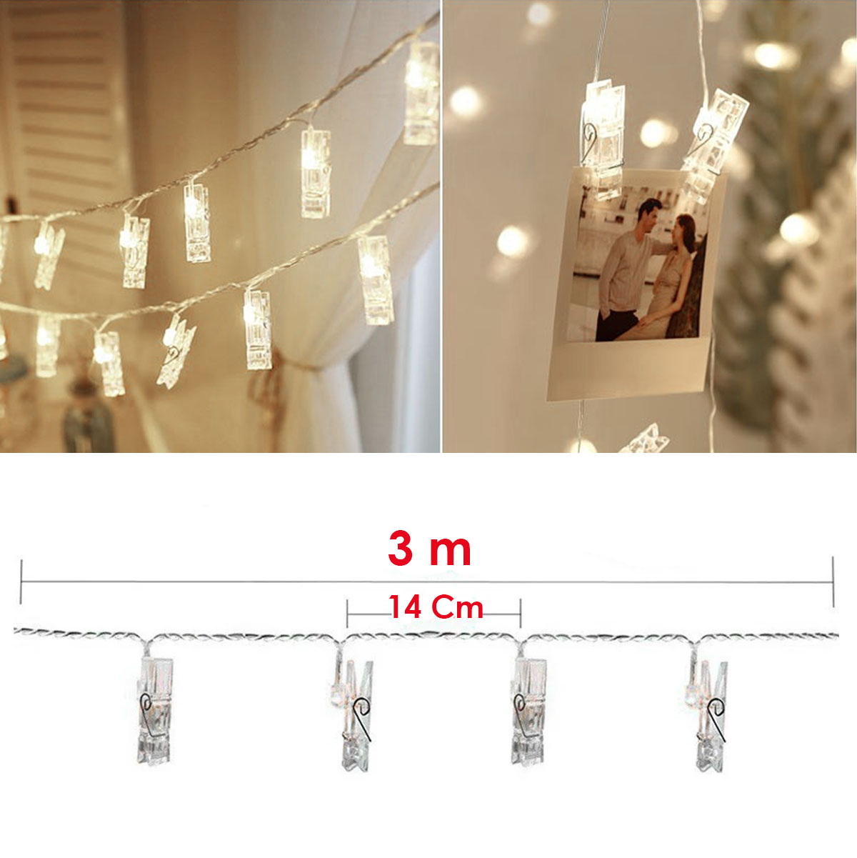 Miniatura 4 de Luces Led Con Pinzas Para Fotos 3m